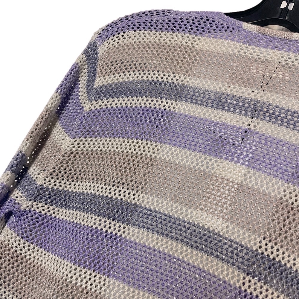 L’AGENCE Koi Striped Metallic Open-Knit Longline Cardigan NWT Large Duster - Picture 8 of 11